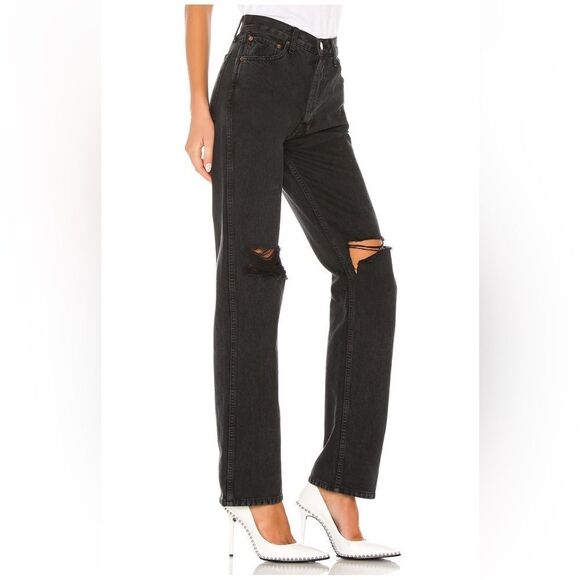 NWT RE/DONE Originals High Rise Loose in Washed Black With Rips - Picture 3 of 9